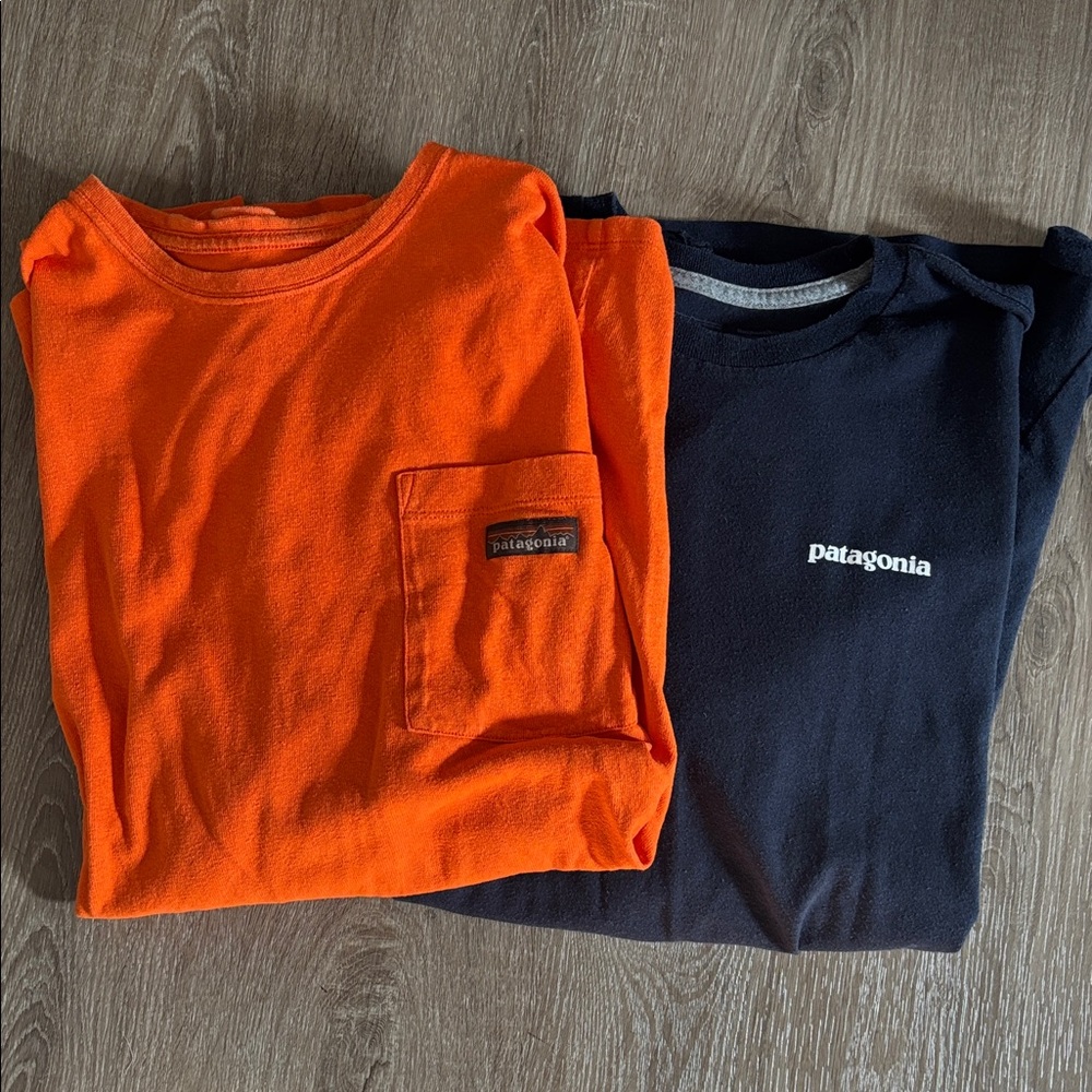 Patagonia Set Of 2 Long Sleeve Shirts Blue Orange, Size L